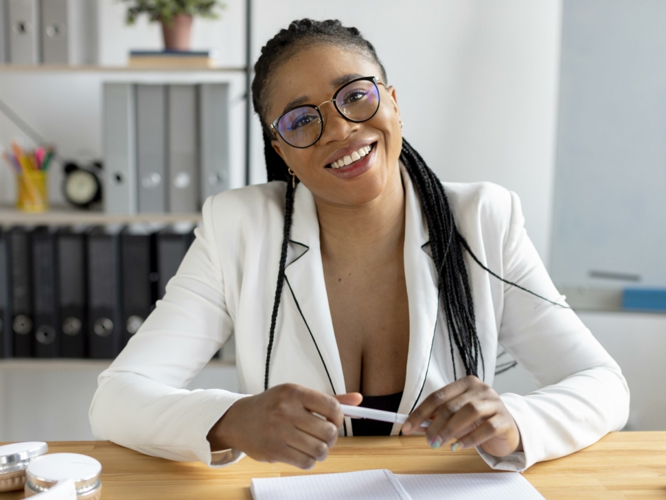 medium-shot-smiley-woman-desk